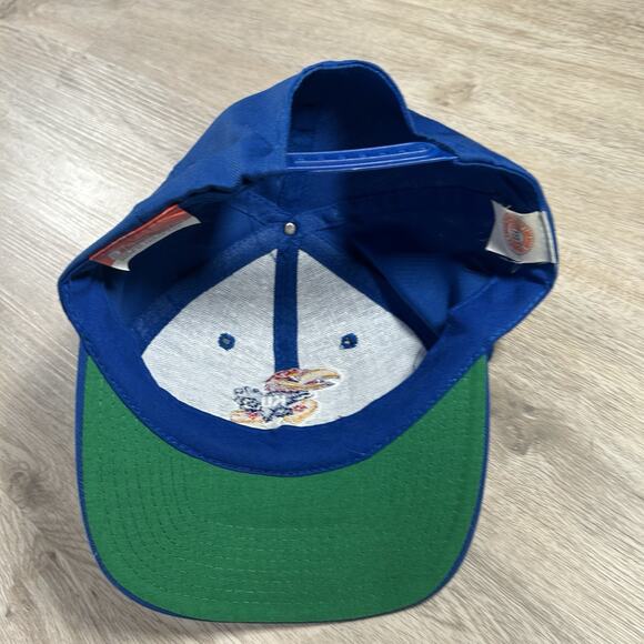 Vintage Kansas Jayhawks Snapback Hat Twins Enterprise Blue Cap - Picture 3 of 9